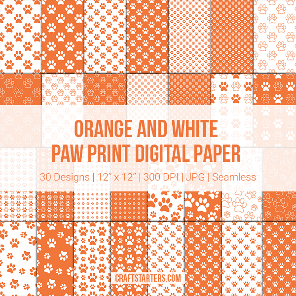 Orange And White Paw Print Digital Paper
