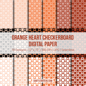 Orange Heart Checkerboard Digital Paper
