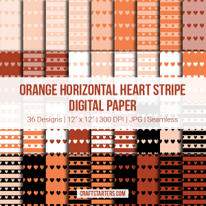 Orange Horizontal Heart Stripe Digital Paper