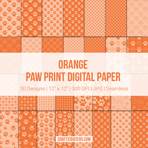 Orange Paw Print Digital Paper