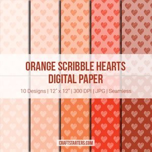 Orange Scribble Hearts Digital Paper