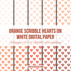 Orange Scribble Hearts On White Digital Paper