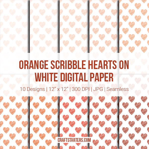 Orange Scribble Hearts On White Digital Paper