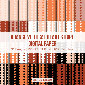 Orange Vertical Heart Stripe Digital Paper