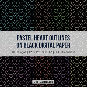 Pastel Heart Outlines On Black Digital Paper