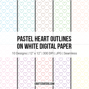 Pastel Heart Outlines On White Digital Paper