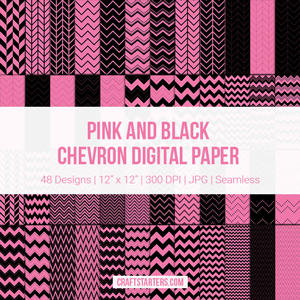 Pink and Black Chevron Digital Paper