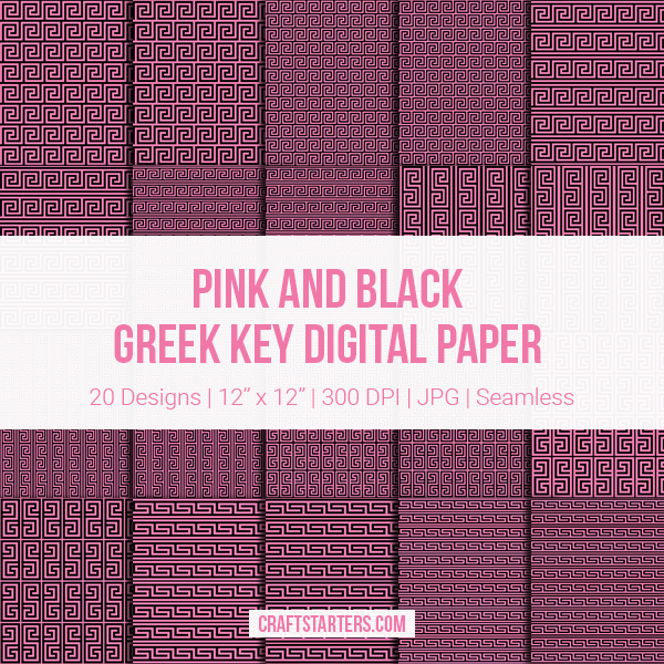 Pink And Black Greek Key Digital Paper