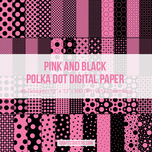 Pink and Black Polka Dot Digital Paper