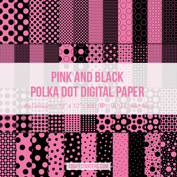 Pink and Black Polka Dot Digital Paper
