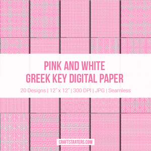 Pink And White Greek Key Digital Paper