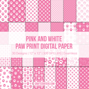 Pink And White Paw Print Digital Paper