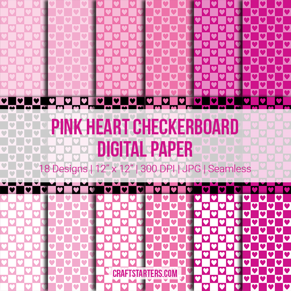Pink Heart Checkerboard Digital Paper