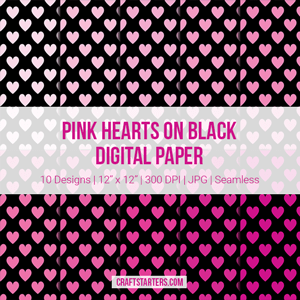 Pink Hearts on Black Digital Paper