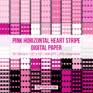 Pink Horizontal Heart Stripe Digital Paper