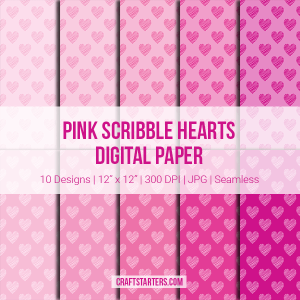 Pink Scribble Hearts Digital Paper