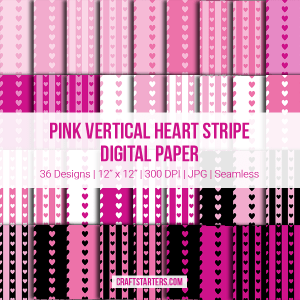 Pink Vertical Heart Stripe Digital Paper