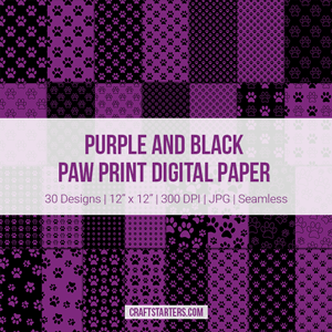 Purple And Black Paw Print Digital Paper