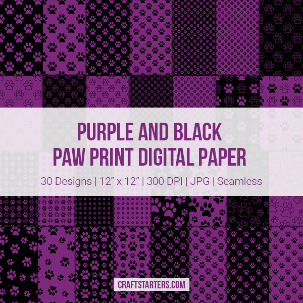 Purple And Black Paw Print Digital Paper