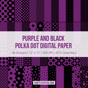 Purple and Black Polka Dot Digital Paper