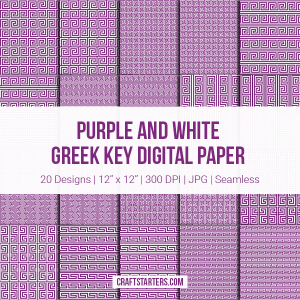 Purple And White Greek Key Digital Paper