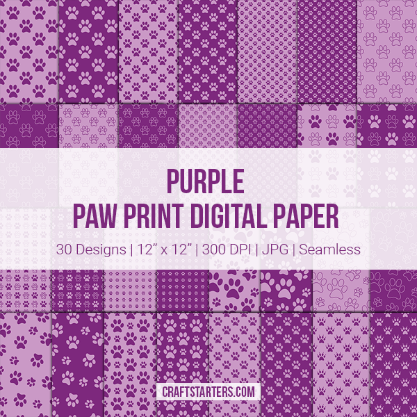 Purple Paw Print Digital Paper