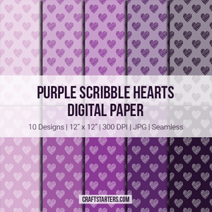Purple Scribble Hearts Digital Paper