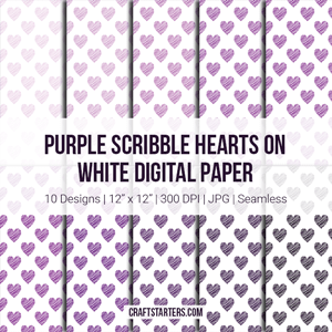 Purple Scribble Hearts On White Digital Paper