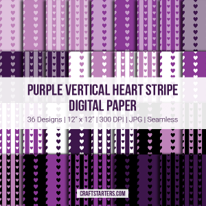 Purple Vertical Heart Stripe Digital Paper