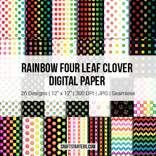 Rainbow Four Leaf Clover Digital Paper