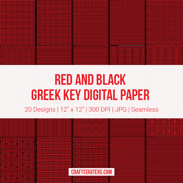 Red And Black Greek Key Digital Paper