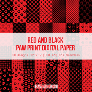 Red And Black Paw Print Digital Paper