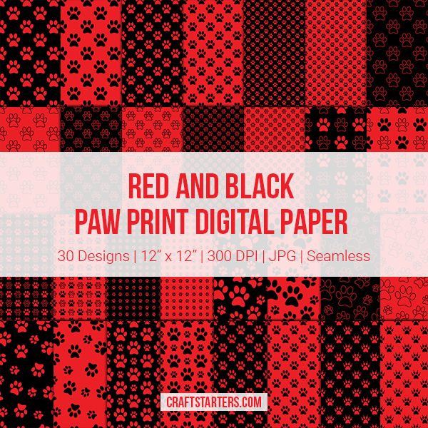 Red And Black Paw Print Digital Paper