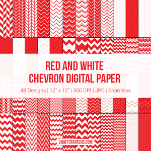 Red and White Chevron Digital Paper