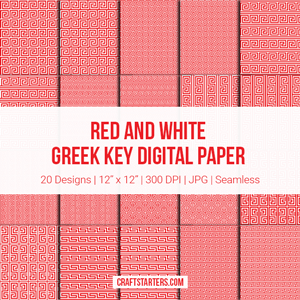 Red And White Greek Key Digital Paper