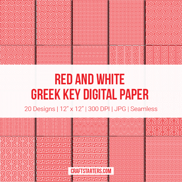 Red And White Greek Key Digital Paper