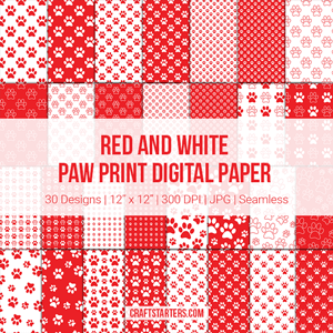 Red And White Paw Print Digital Paper
