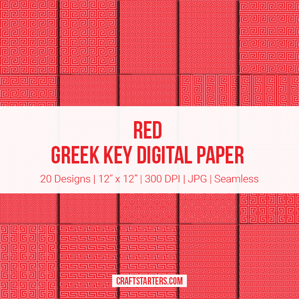 Red Greek Key Digital Paper