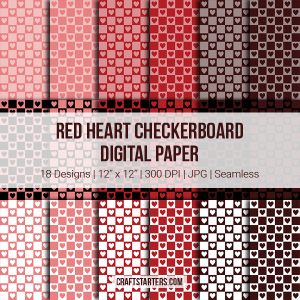 Red Heart Checkerboard Digital Paper