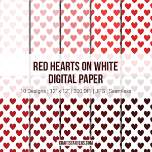 Red Hearts on White Digital Paper