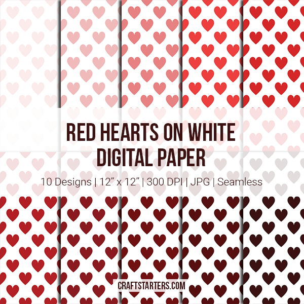 Free Red Hearts on White Digital Paper