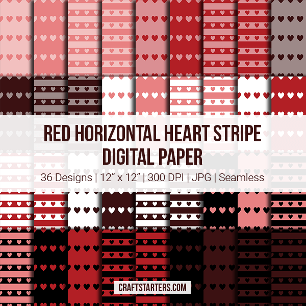 Red Horizontal Heart Stripe Digital Paper
