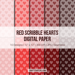 Red Scribble Hearts Digital Paper