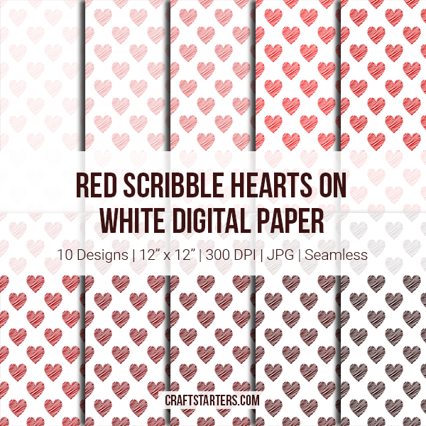 Red Scribble Hearts On White Digital Paper