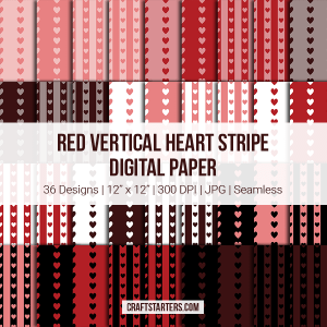 Red Vertical Heart Stripe Digital Paper