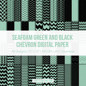 Seafoam Green And Black Chevron Digital Paper