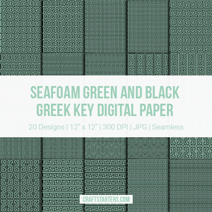 Seafoam Green And Black Greek Key Digital Paper