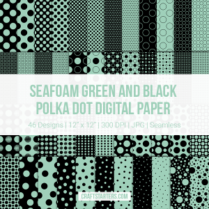Seafoam Green And Black Polka Dot Digital Paper