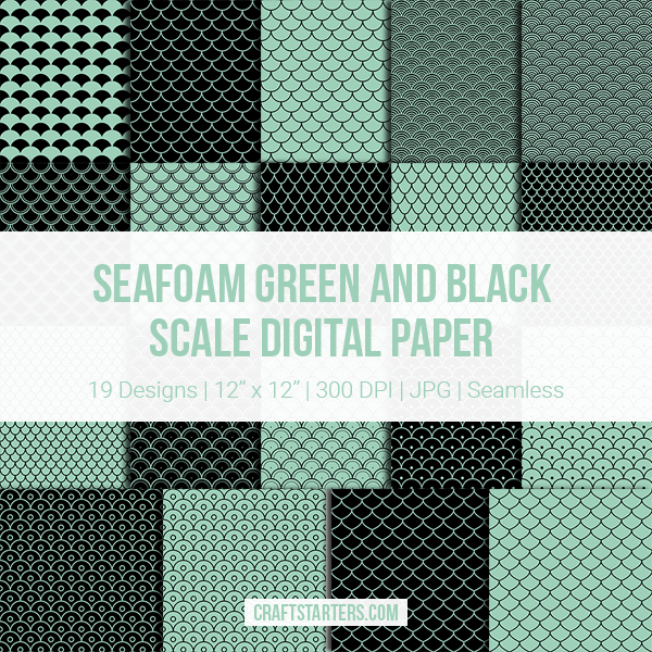 Seafoam Green And Black Scale Digital Paper