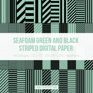 Seafoam Green And Black Stripe Digital Paper